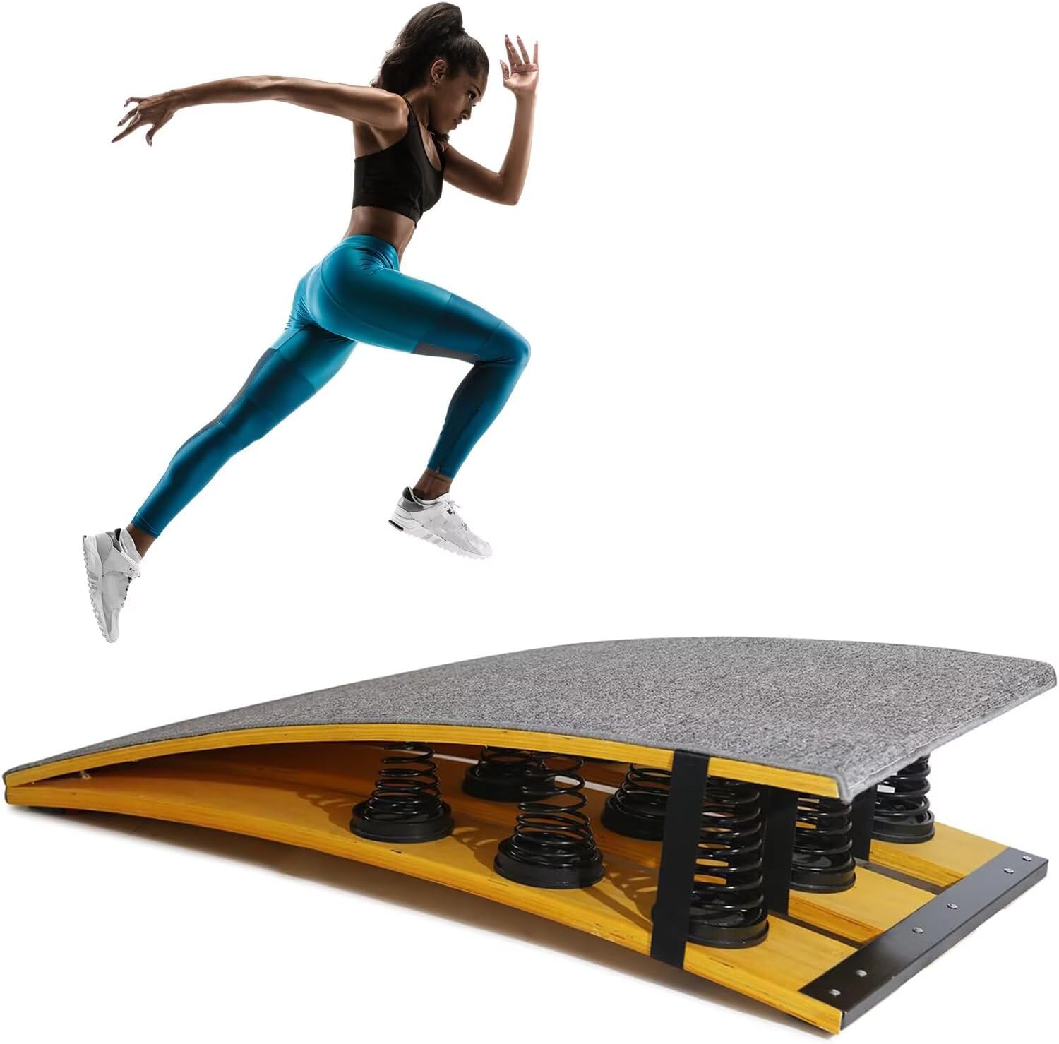 Gymnastics Springboard for Adults, 9 Sturdy Springs Vault Board with Non-Slip Surface for Beginners to Advanced, Spring Board with Stable Wooden Frame, No Assembly, Supports 132–265 lbs