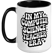 In My Computer Science Teacher Era, Coding, Cute CS Educator Ceramic Mug, Black/White, 15oz