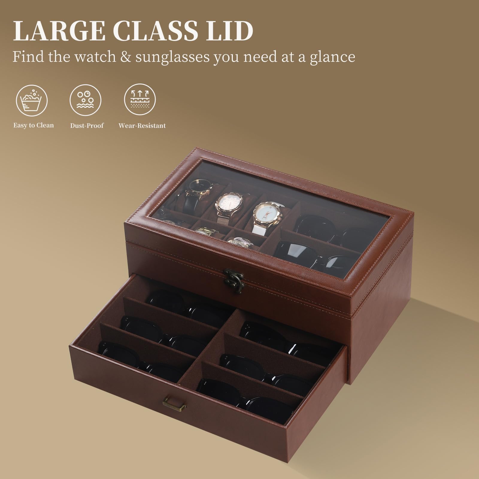 AUTOARK Boîte à Bijoux En Cuir Pour 6 Montres Et 3 Lunettes - Rangement Élégant Noir AW-004