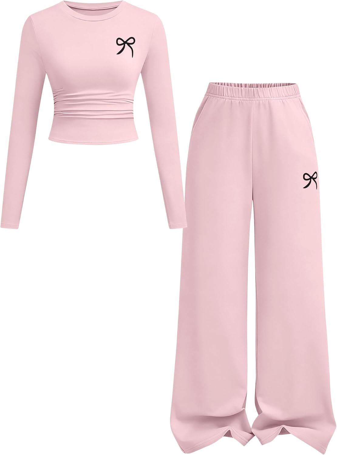 Tween Girls Clothes Long Sleeve Bow Knot Print Top + Wide Leg Pants 2 Piece Outfit Set, Size 7-16 Years