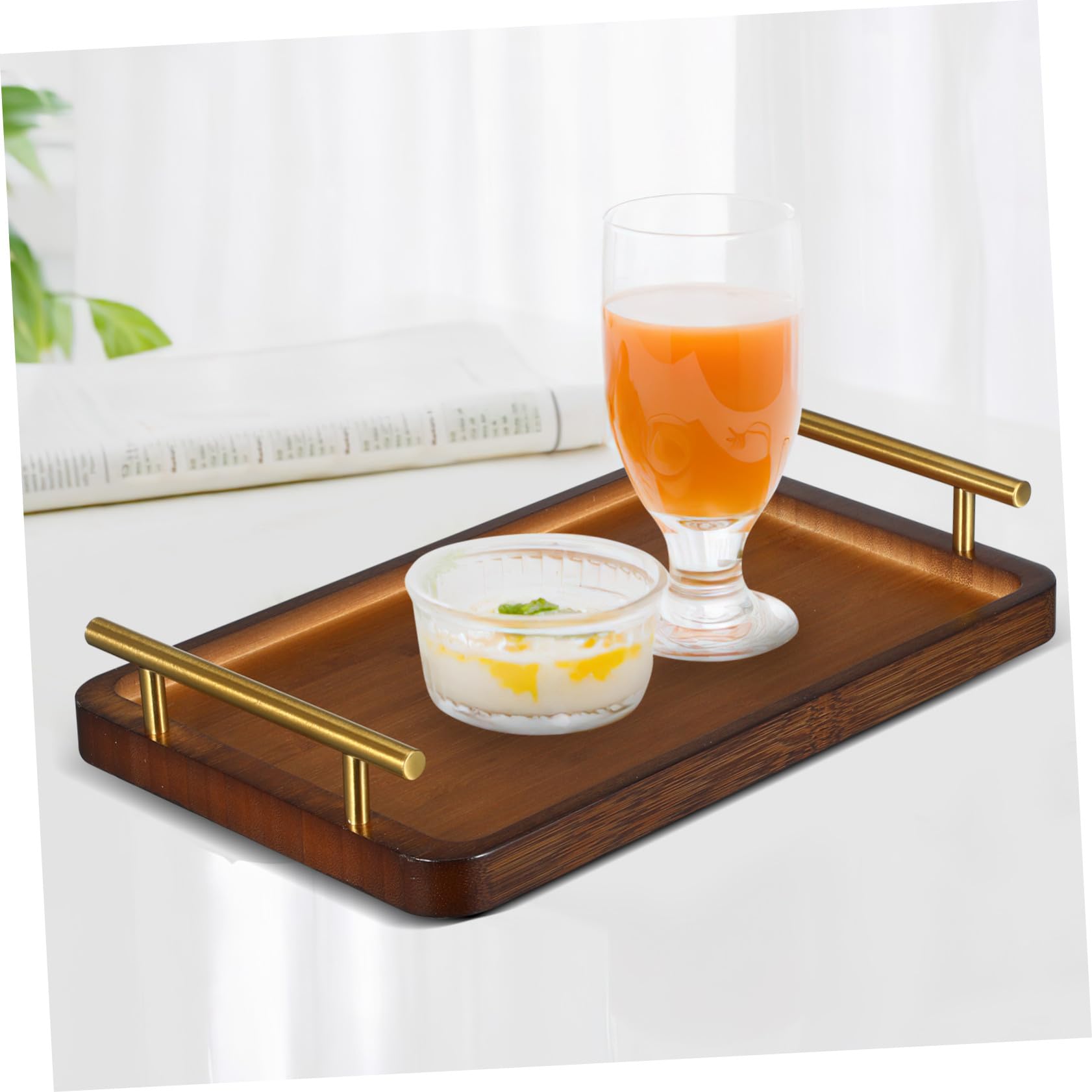 Vassoio da portata in bambù ecologico leggero con manici, perfetto per tè, caffè, colazione e intrattenimento, decorazione rustica per la casa essenziale