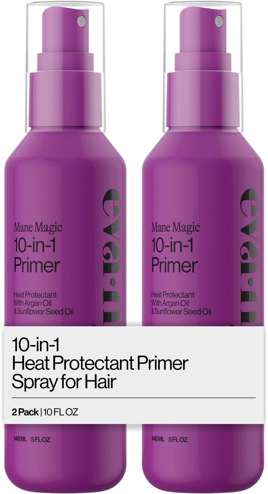Eva NYC Mane Magic 10-in-1 Heat Protectant Set for Medium + Thick Hair - Anti-Frizz Heat Protection Spray Gift Set - Argan Oil Blow Dry Spray - 10-in-1 Hair Primer - Vanilla Scent - 10 fl oz - 2 Pack