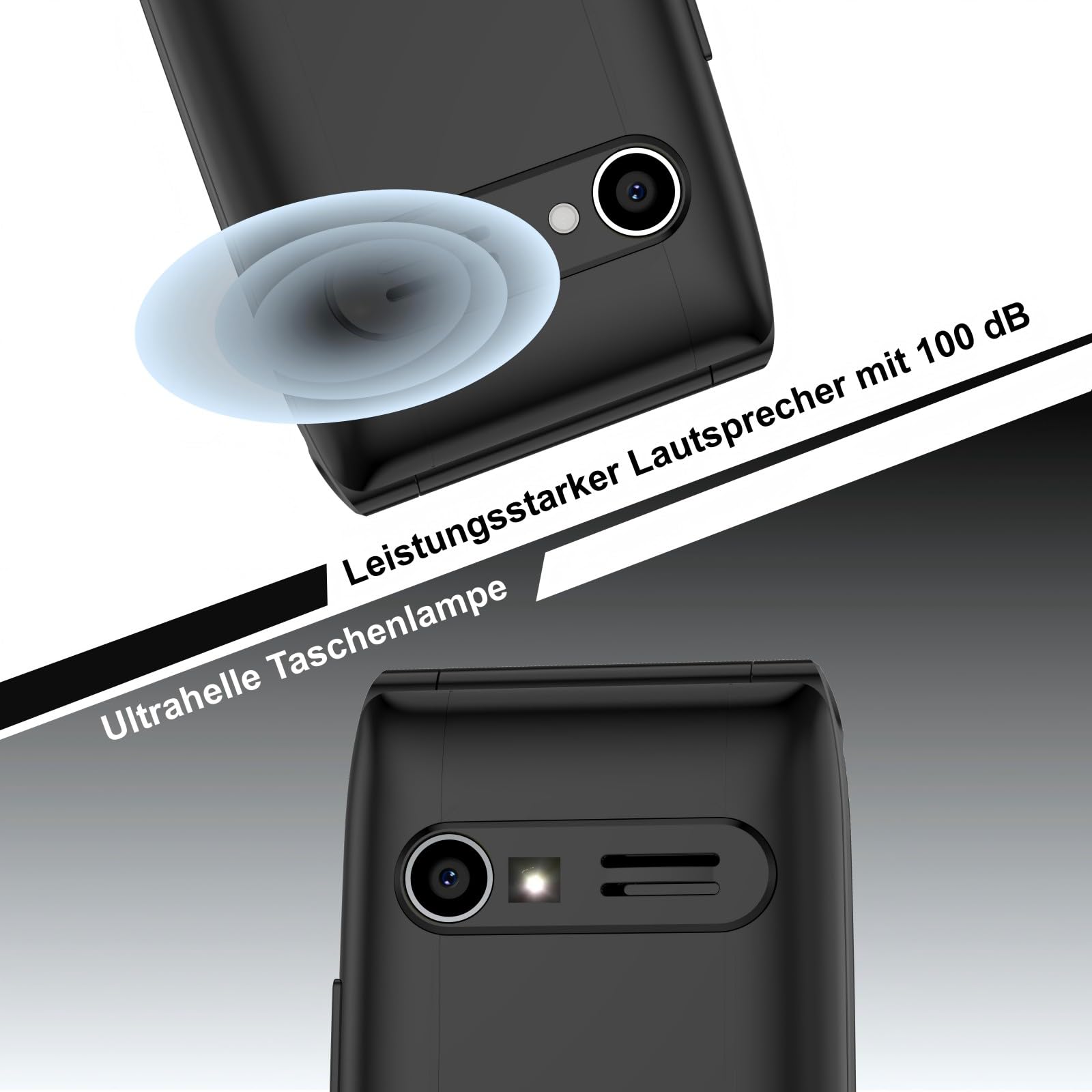Qubo Seniorenhandy Klapphandy Ohne Vertrag, Großtastenhandy, GSM Flip Mobiltelefon SOS Notruffunktion, Taschenlampe, FM-Radio, 2,4 Zoll Farbdisplay, Schwarz