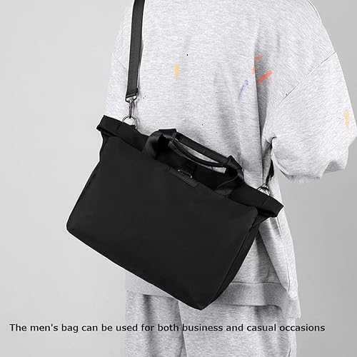 Miniatura 6 de Bolso de mano para hombre de 14 pulgadas, bolsa de hombro para computadora portátil, de nailon, impermeable, casual, negro, para trabajo, viajes,