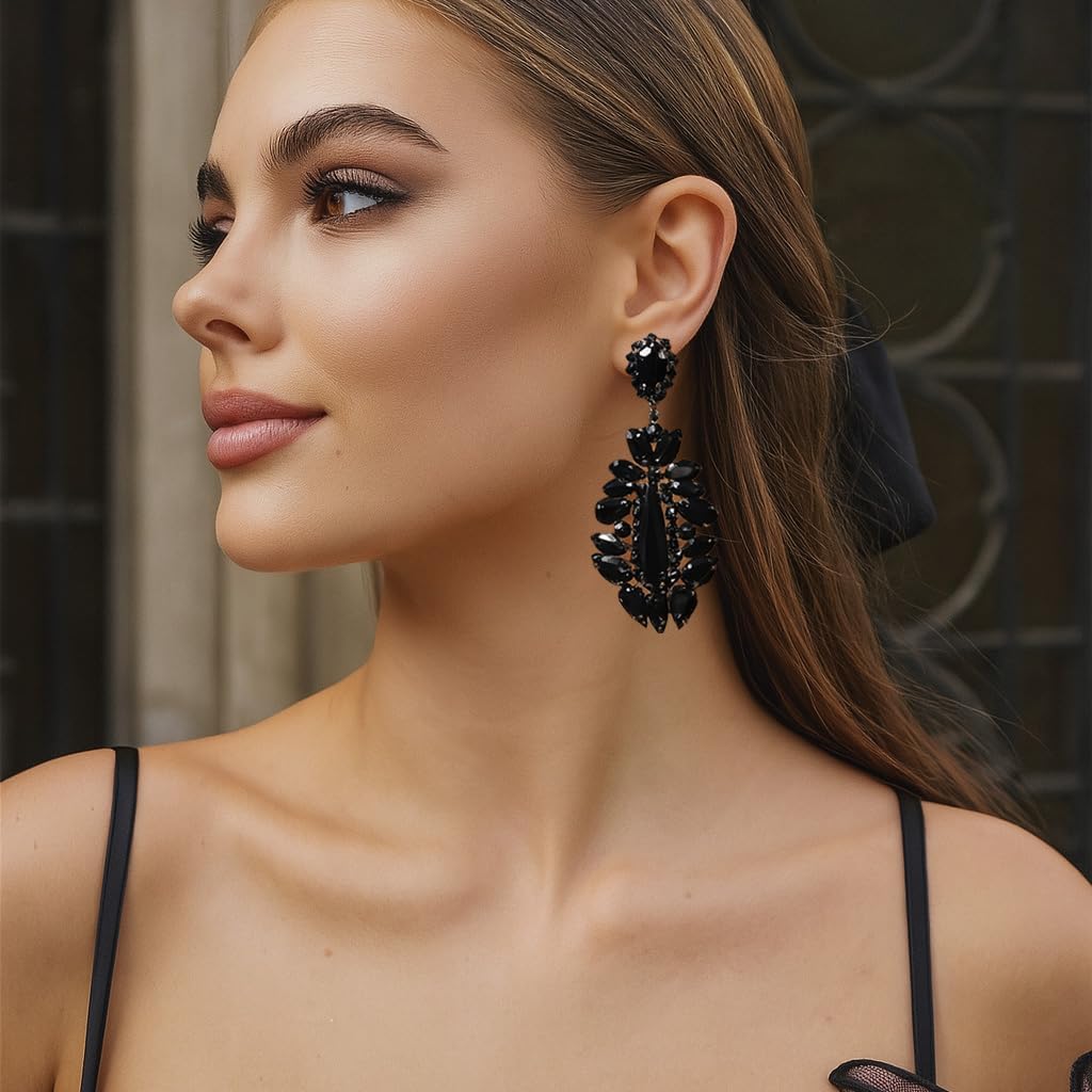 Large Rhinestone Chandelier Earrings for Women - Statement Teardrop Crystal Bridal Earrings Trendy Formal Prom Wedding Jewelry Gifts - Image 3