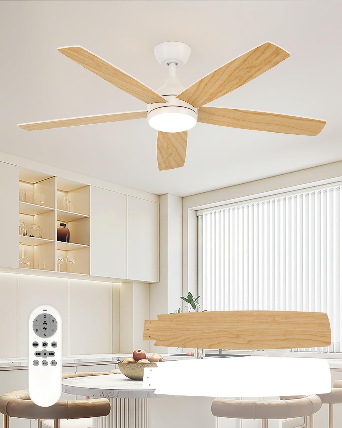 Tealight Ceiling Fans with Lights and Remote, 3000K-6500K Dimmable, Quiet 6 Speed, Metal Base, DC Copper Motor with High Airflow, Memory Function for Living Room, CE-RoHS Certified, White