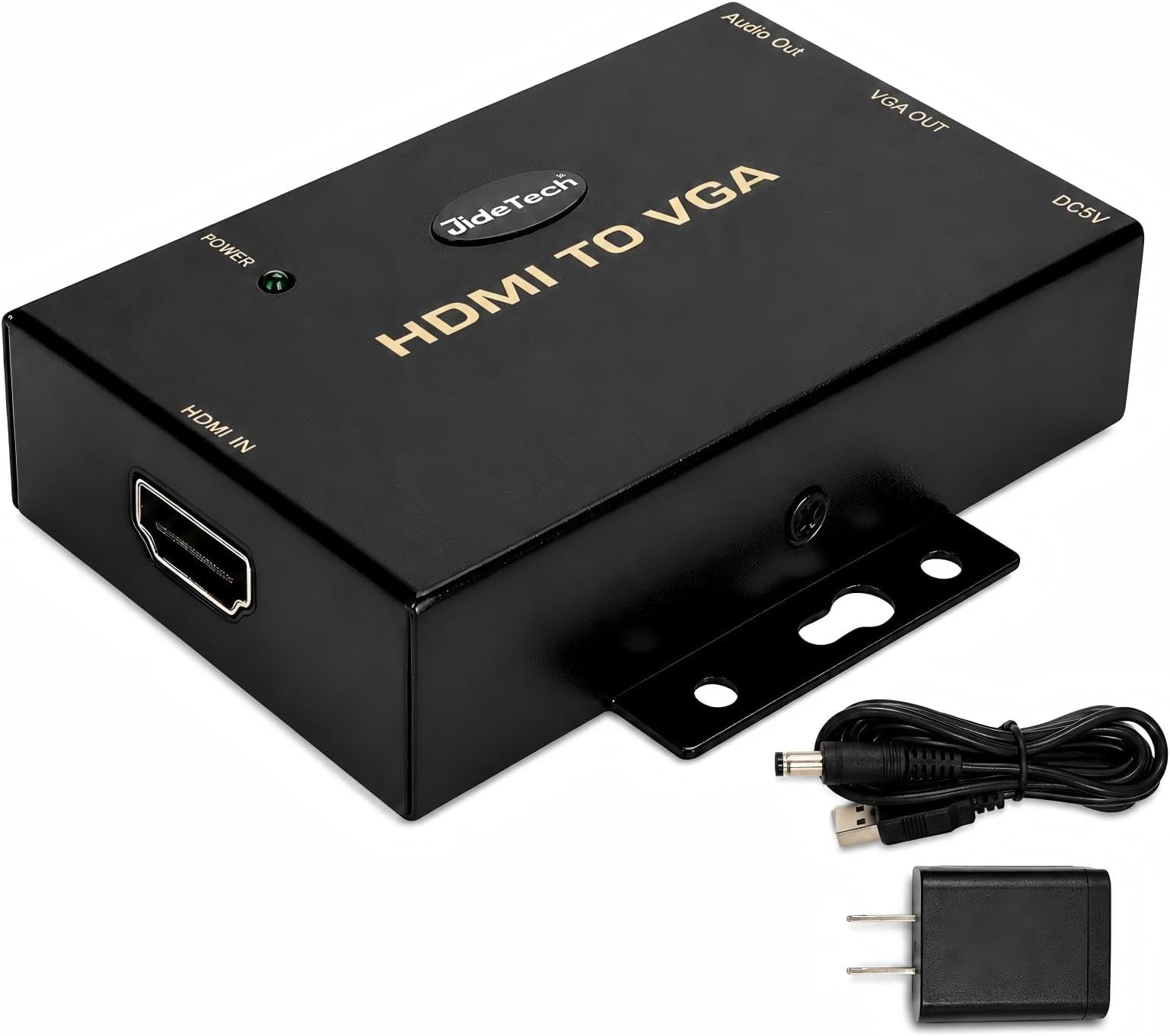 JideTech HDMI to VGA Converter with Audio, 1080P Active HDMI Source to VGA Display Adapter, DC 5V Powered, 3.5mm Audio Output, One-Way HDMI to VGA Converter for Monitor and Projector
