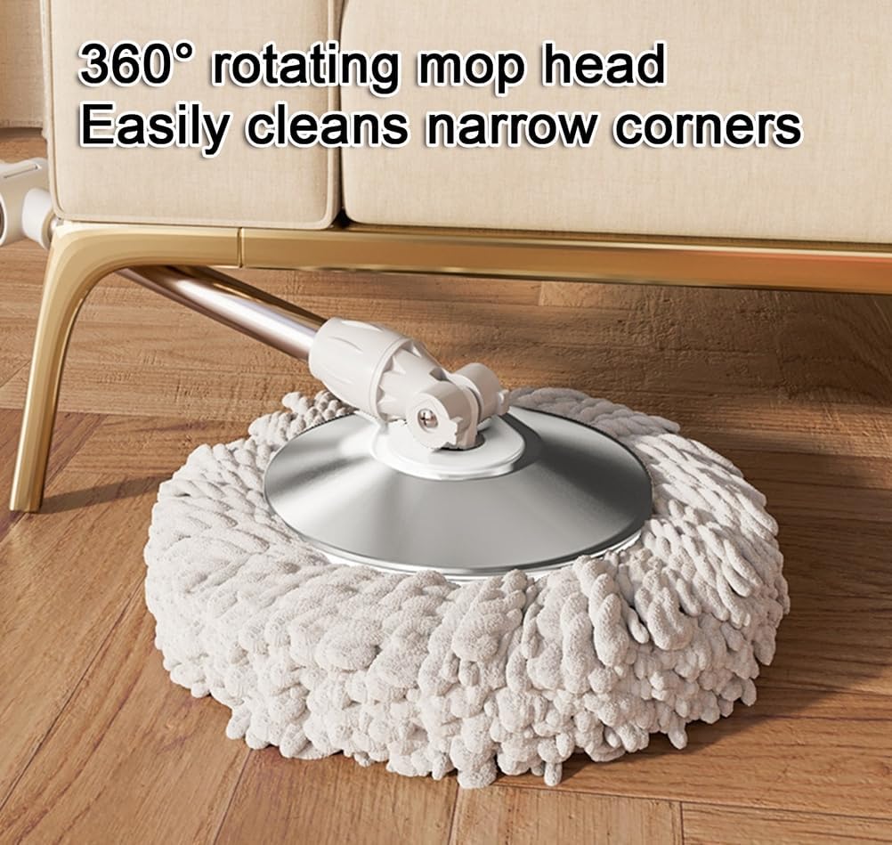 Spin Mop Set with 2 Microfiber Mop Heads and Bucket - 360° Rotating Mop for Efficient Floor Cleaning - Easy Wringing System for Wet and Dry Use