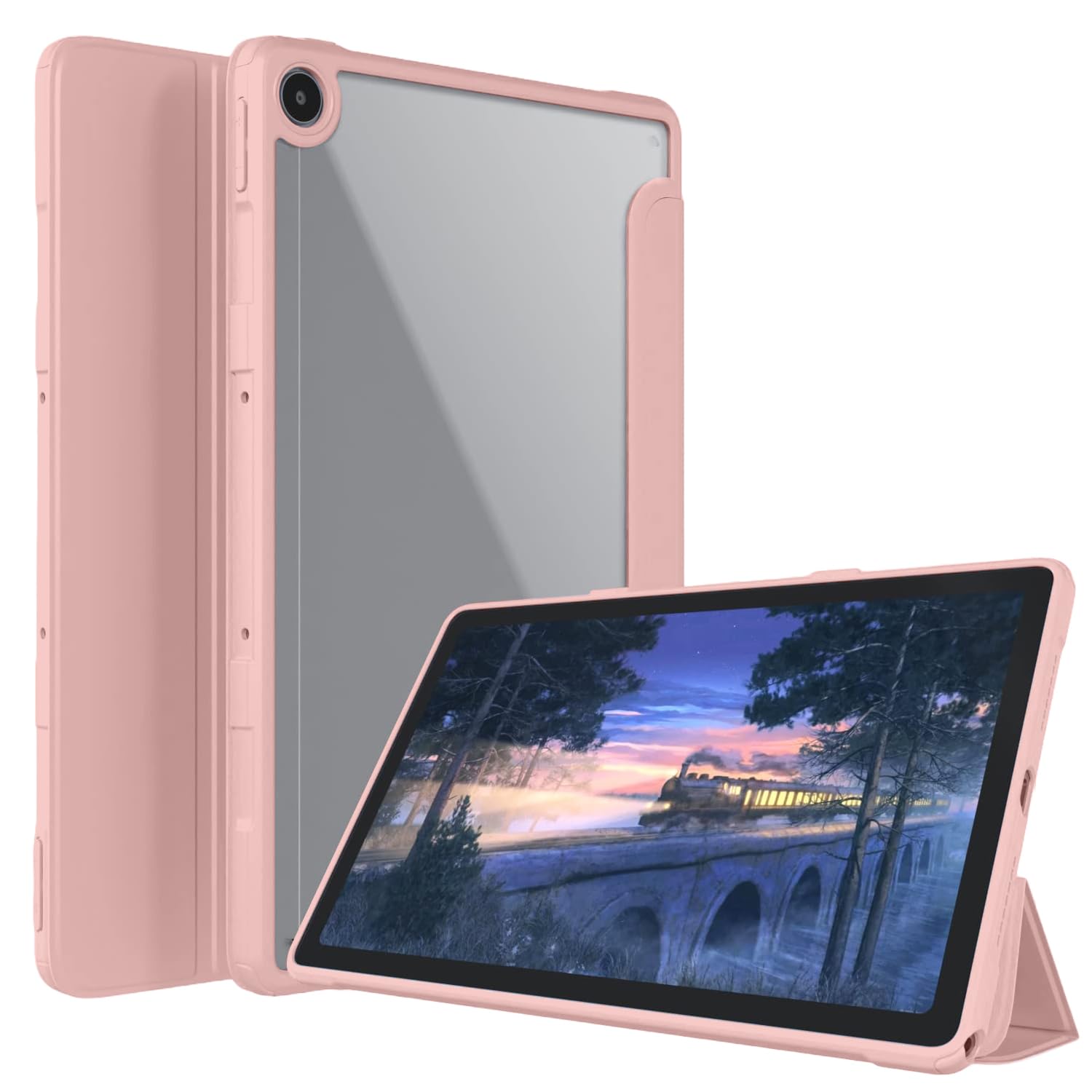 SwooK Slim Hybrid Shockproof Case for Realme Pad 10.4 Inch Tablet, Transparent Clear Back, Ultra Slim Lightweight Protective Cover with Stand (Rose Gold)-image-27