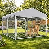 COMHOMA 7.5×7.5FT Outdoor Dog Kennel with Roof,Heavy Duty Metal Dog Enclosure with Weather-Resistant Cover & Secure Lock for Medium Large Dogs