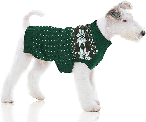 Miniatura 24 de FUAMEY - Suéter navideño para perros, suéter cálido clásico con diseño de copo de nieve para Año Nuevo, suéter de cuello alto de punto para clima