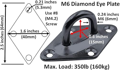 Miniatura 10 de Branded Boards Kits de hamaca de alta resistencia y gancho de techo con almohadilla de diamante, acero inoxidable 304 y acero galvanizado de zinc