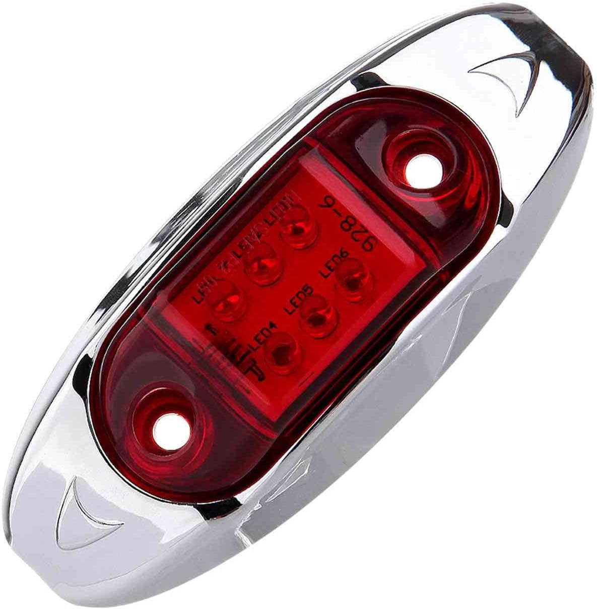 cciyu 20 Red LED Trailer Marker Light w/Chrome Bezel Red Light Oval 928-6L-R LED Side Marker Red Light Assembly Universal LED Clearance Markers Lights for Truck Trailer Boat ATV Marine