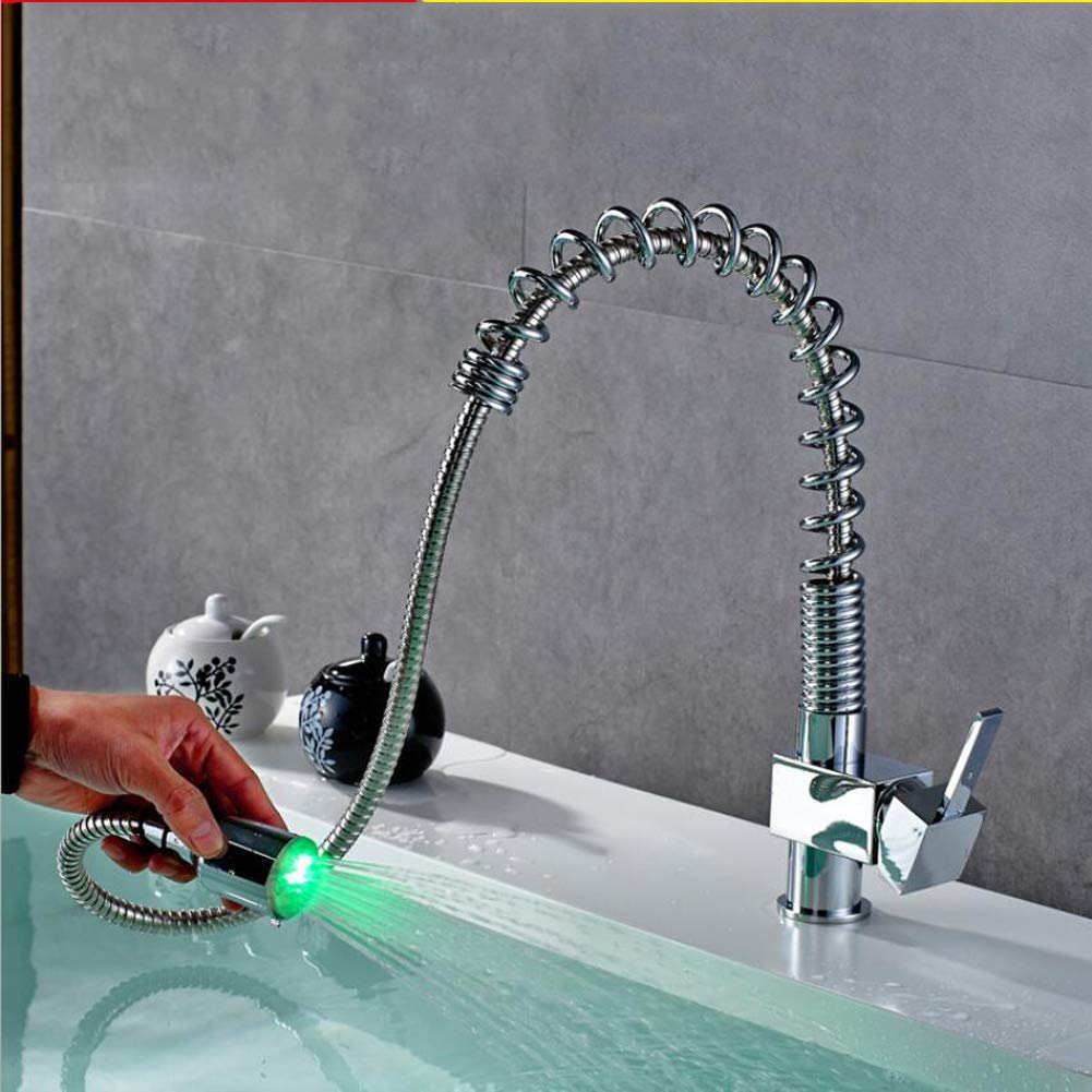 Robinet de cuisine LED avec douchette extractible à ressort