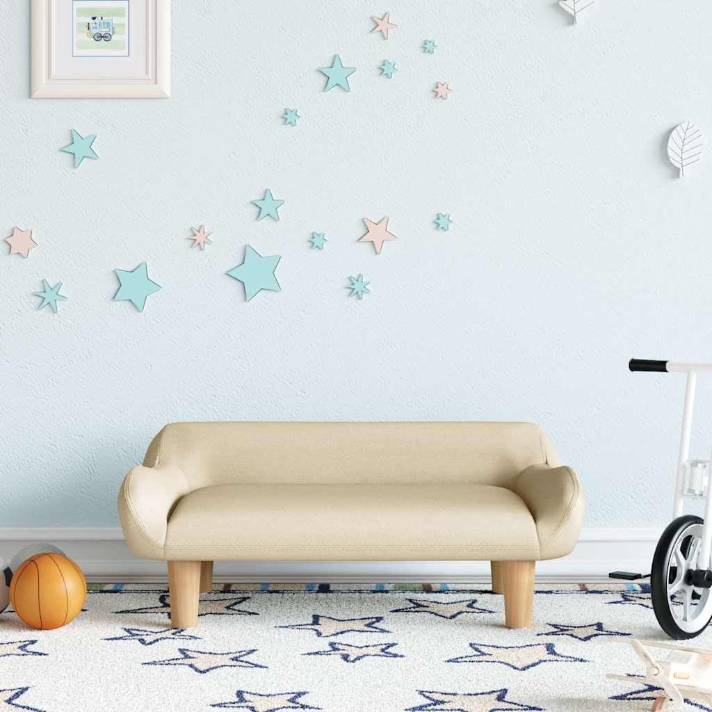 Sofá infantil de tela crema con marco de madera de pino estable, 70 x 40 x 24 cm, acolchado con espuma, grupo de asientos para habitación infantil, adecuado para habitaciones de bebés y zonas