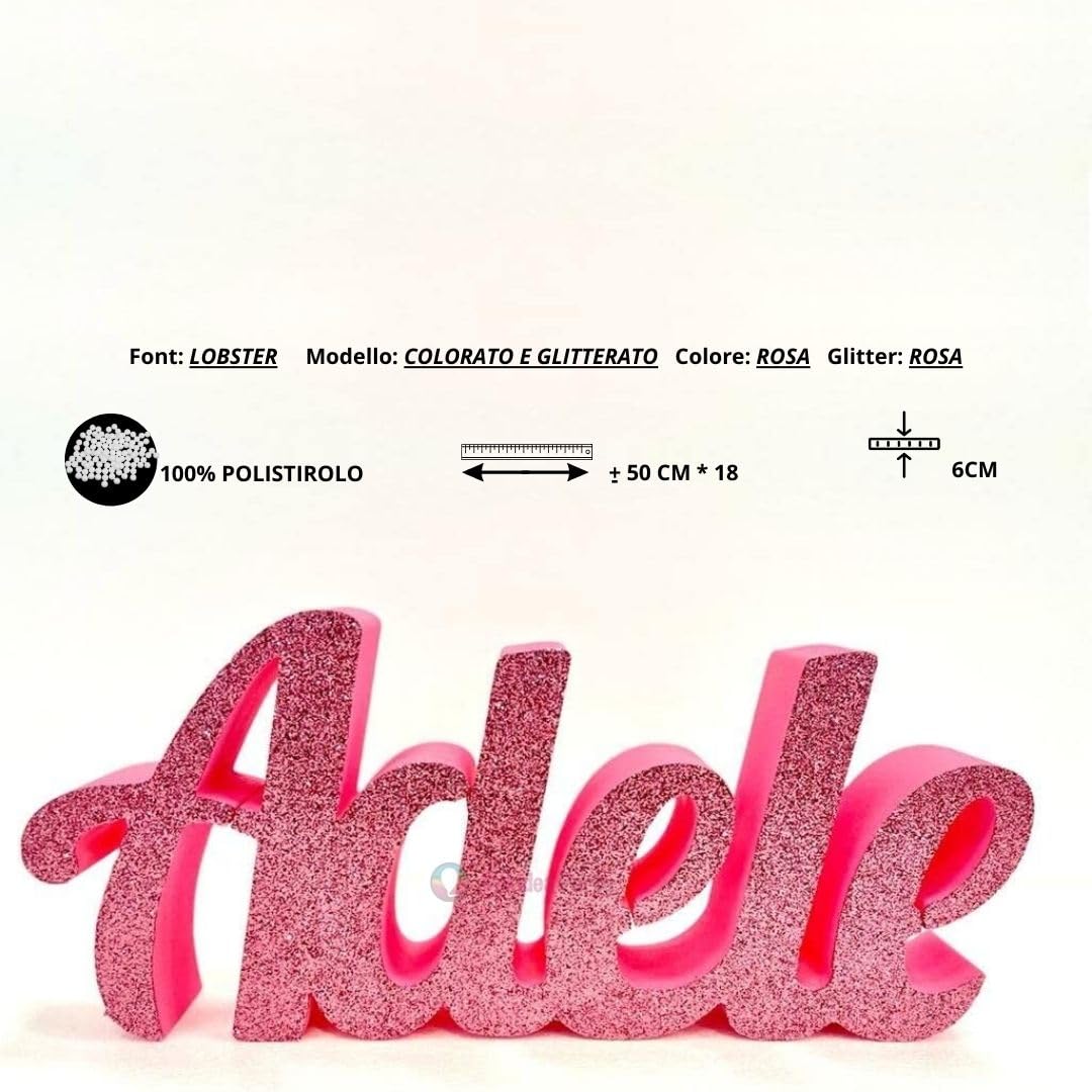 ORKIDEA PARTY nomi in Polistirolo Personalizzabili(SOLO UN NOME PER ORDINE) Nome Scritta con o senza glitter Lettere Decorazione per Feste - Idea Regalo - ALTEZZA 15-17 CM E LUNGHEZZA 50-55 CM.
