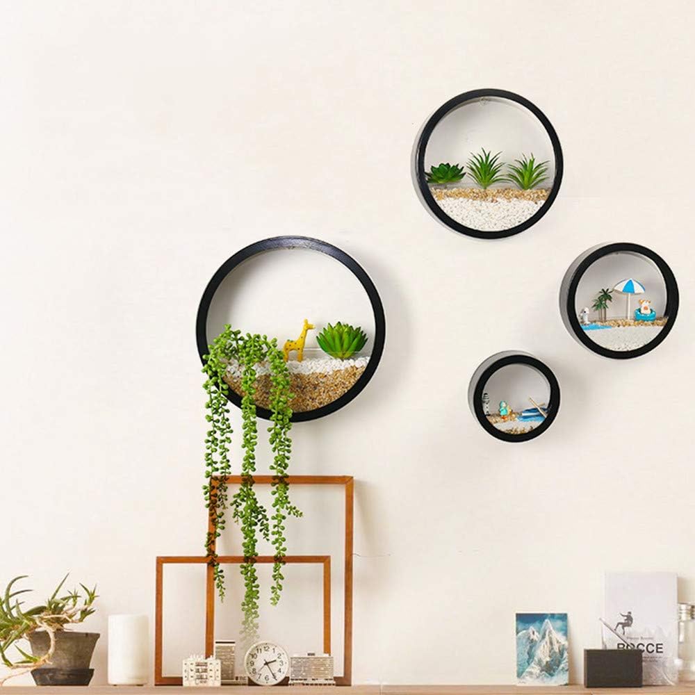 Round Metal Vase Retro Globe Wall Planter Hanging Air Plant Holder Vintage Flower Pot Succulent Cactus Container Iron Round Wall Planter Circle Planter Wall Decor Accents in Mixed Set of 4 (Black)