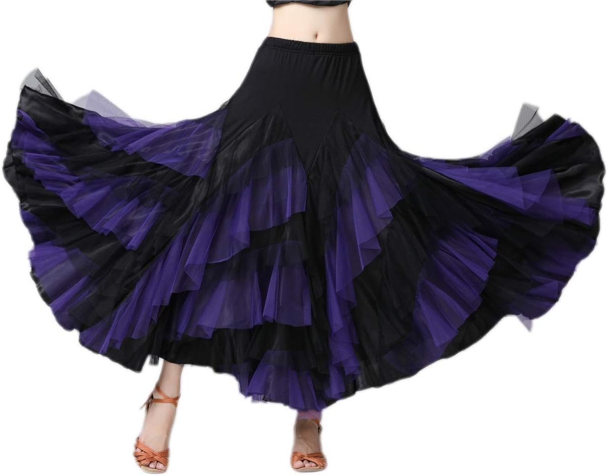 CISMARK Elegant Ballroom Latin Dance Party Long Swing Tiered Skirt for Women - Image 3