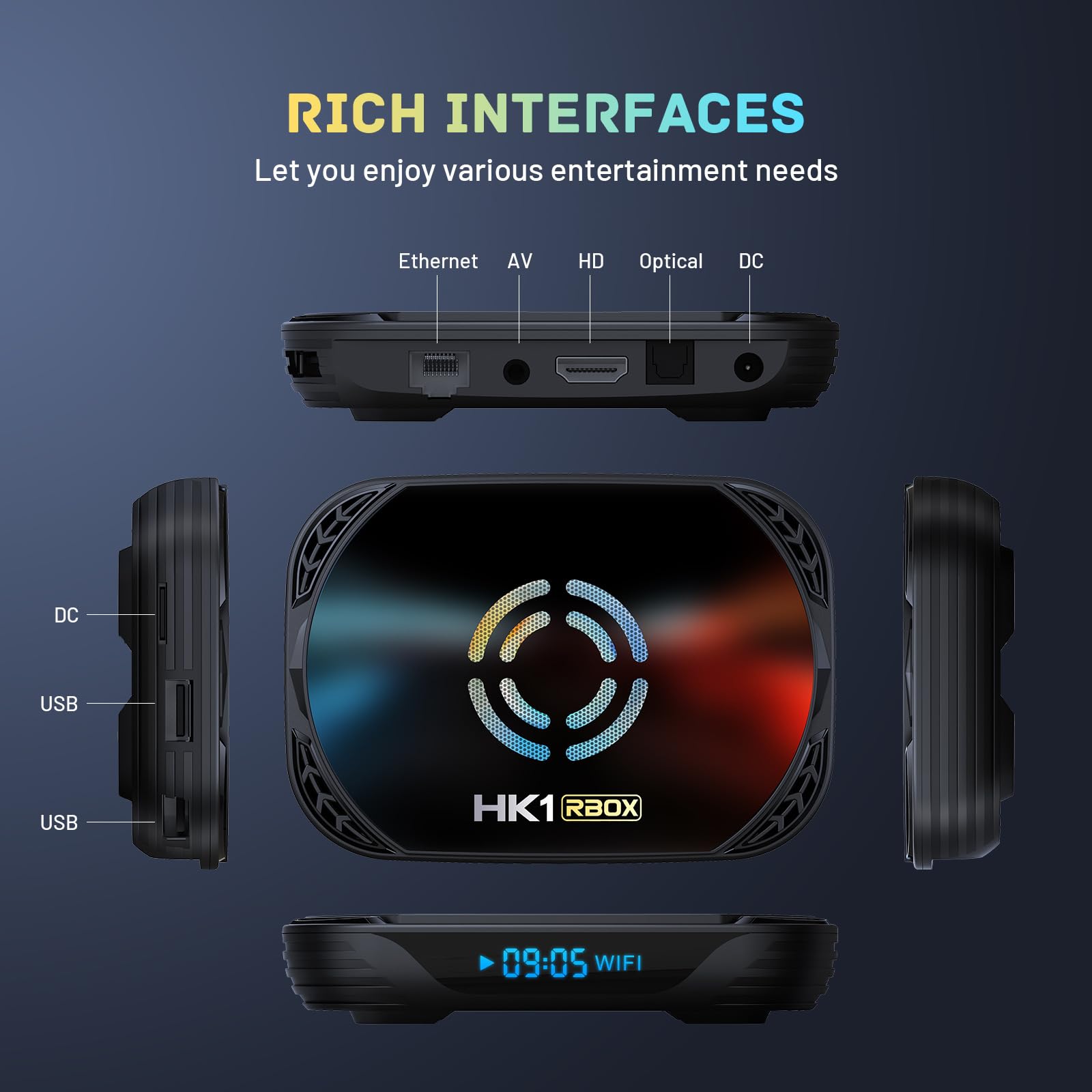 CHROX Android TV Box HK1 RBOX X50, Versión 2025, WiFi 6, 4K/8K, CPU De Cuatro Núcleos S905A/X5M, WiFi 2,4 GHz/5 GHz, Bluetooth 5.0, USB 3.0, Smart TV Box,4gb+128gb