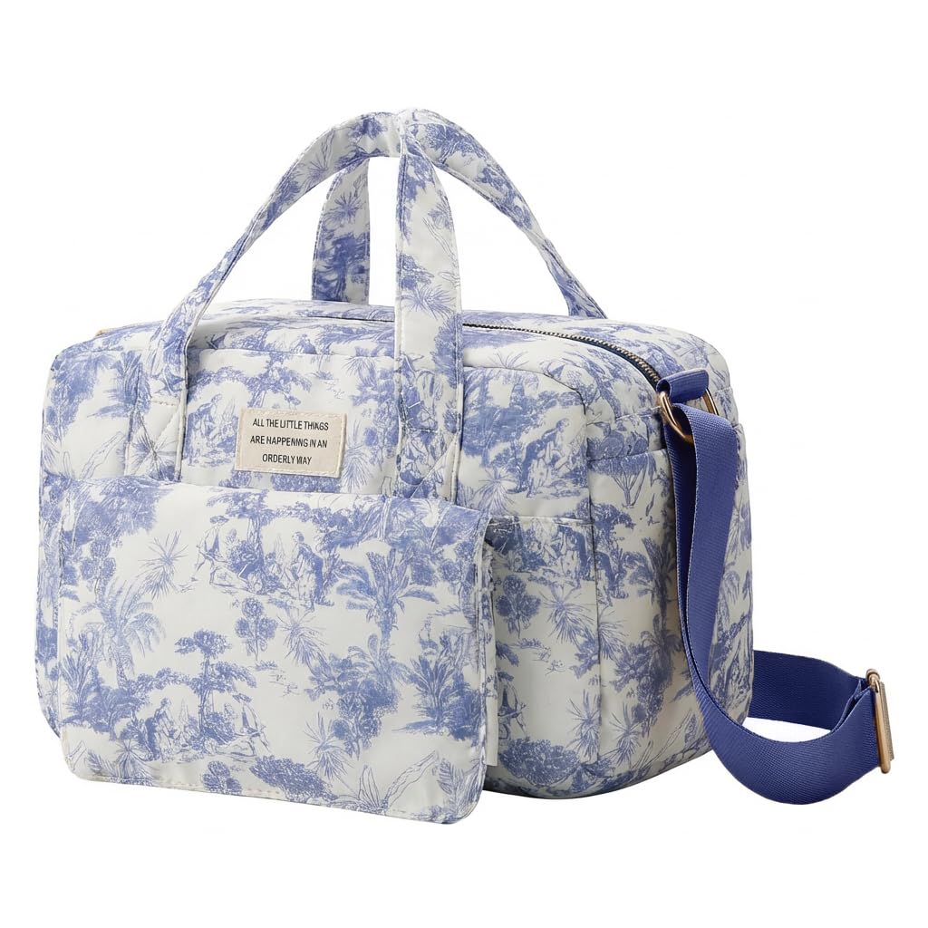 GSenhui Quilted Baby Changing Bag Tote Floral Nappy Diaper Bag Cute Mommy Bag Crossbody Wickeltasche (Blue)