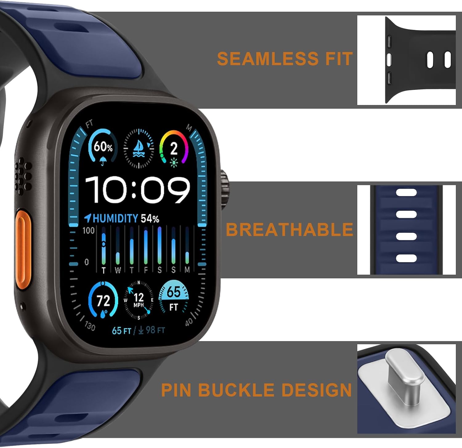 Anlinser Bands Compatible with Apple Watch Band for Men Women 49mm 46mm 45mm 44mm 42mm, Soft Sport Loop Waterproof Strap for iWatch Ultra 3/2/1 Series 11/10/9/8/7/6-1 SE, Navy - Image 4