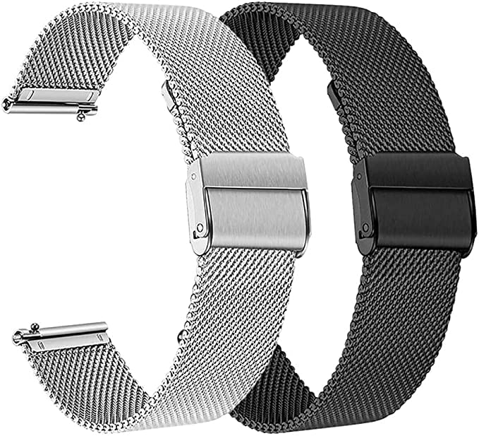 FitTurn 2 Pack for Wahoo ELEMNT Rival Watch Bands, Replacement Grids Thin Stainless Steel Mesh Loop Snap Clasp Strap for Wahoo ELEMNT Rival Running/Multisport GPS Smartwatch