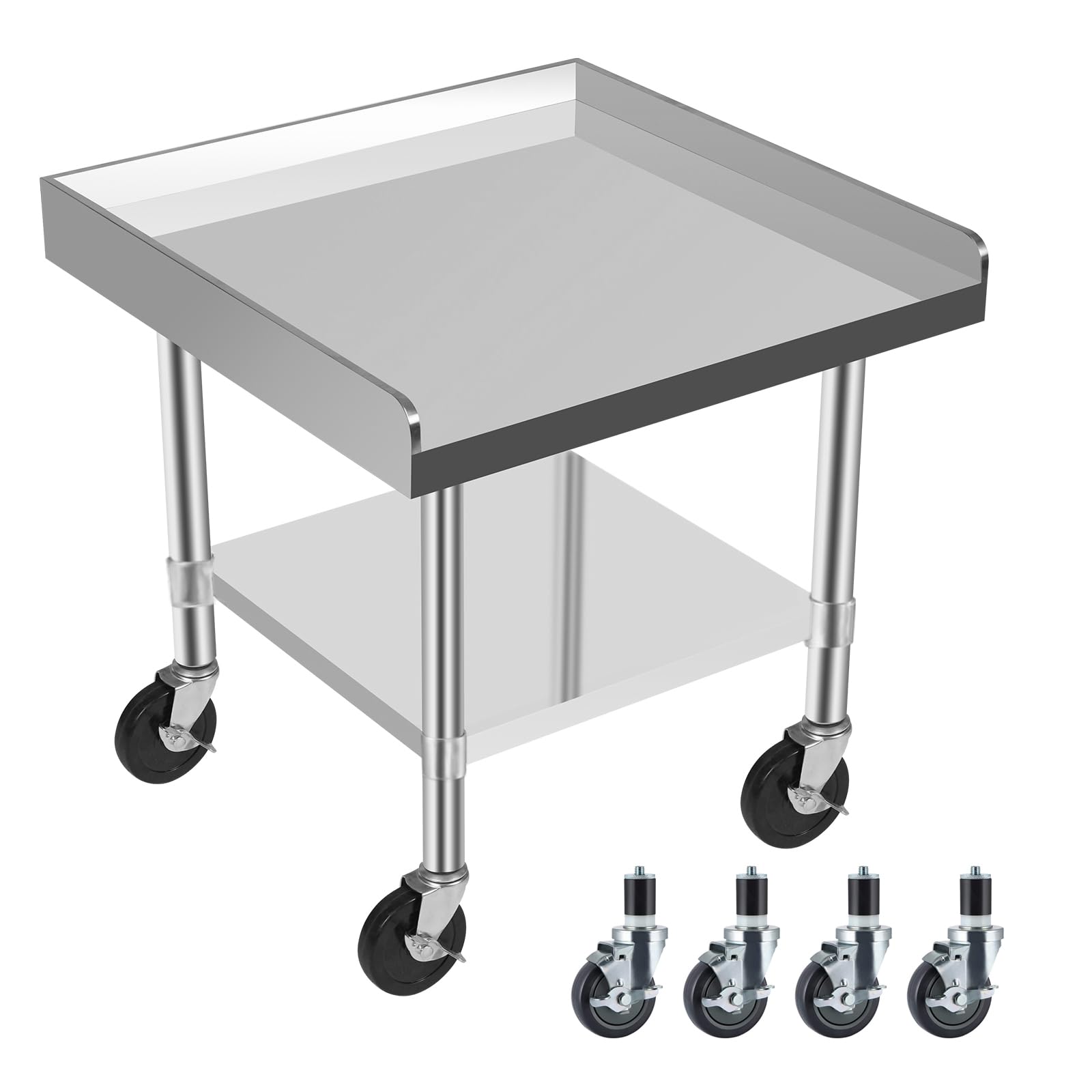 KUGEIGO Commercial-Grade Stainless Steel Workstation Table with Under Shelf & Lockable Casters (24"x24"x24")