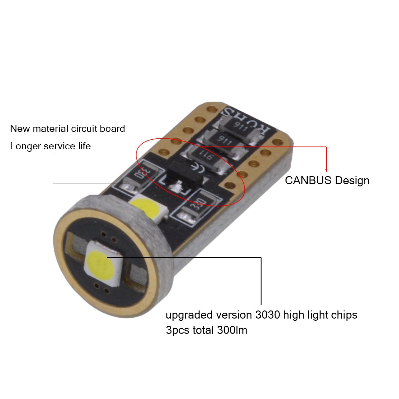 KATUR T10 Canbus LED bianco per auto lampadine T10 W5W 3 SMD 5050 super luminose 194 168 175 192 2825 cuneo LED auto lampadine di ricambio luci a cupola laterale Mappa interna (confezione da 100)
