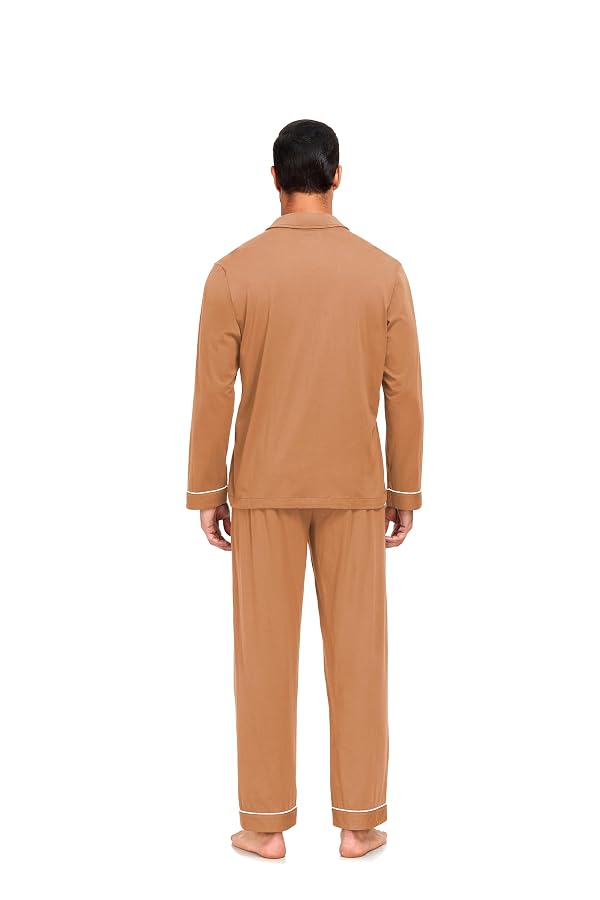 COLORFULLEAF Men's 100% Cotton Pajamas Set Button Down Pajamas for Men Long Sleeve 2 Piece Sleepwear Lounge Sets with Pockets(Brown L) by COLORFULLEAF - Image 6