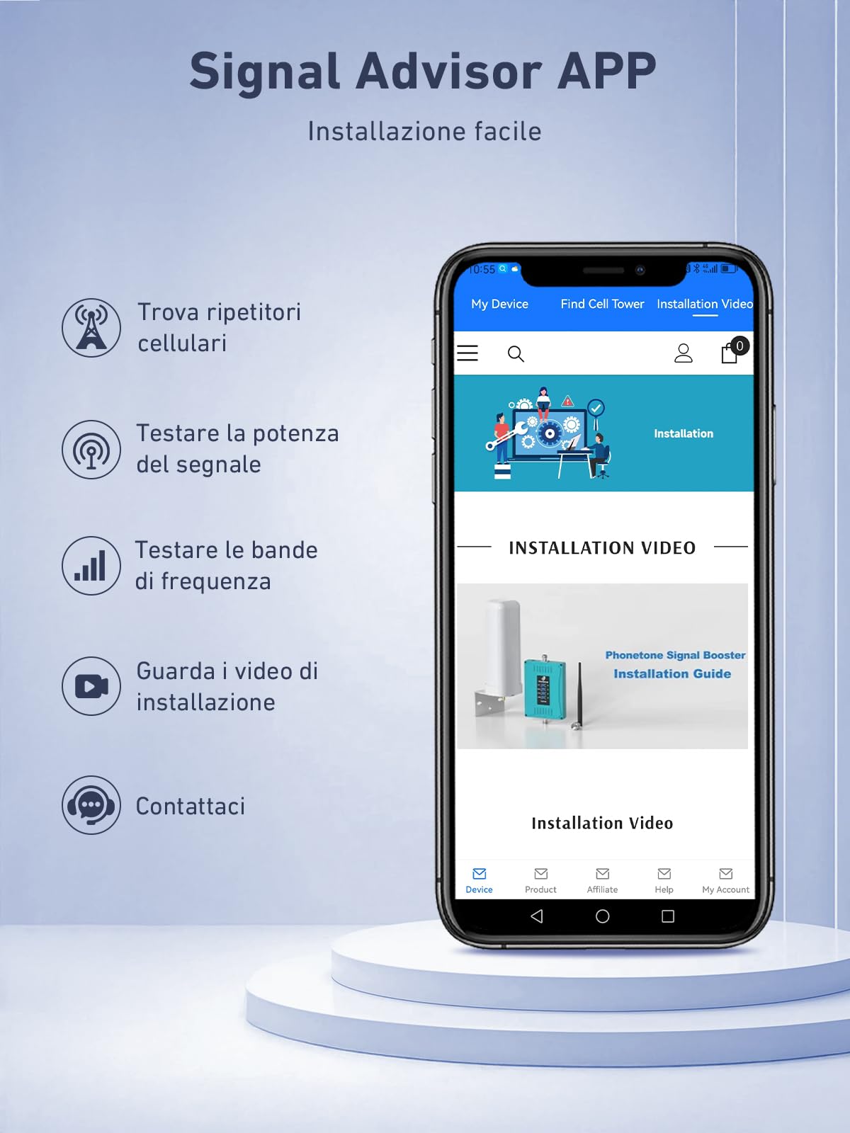 Amplificatore Segnale Cellulare per la Casa 5G 4G LTE 3G GSM Ripetitore per Tutti gli Operatori Italiani - TIM Wind Tre Vodafone e altro sulla Banda 1, 3, 7 e 20 con Schermo Intelligente