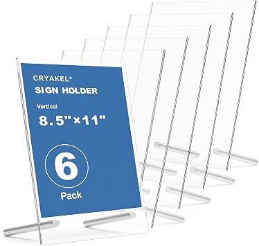 Acrylic Sign Holder 8.511 with Metal Standoff Screws (6 Pack)