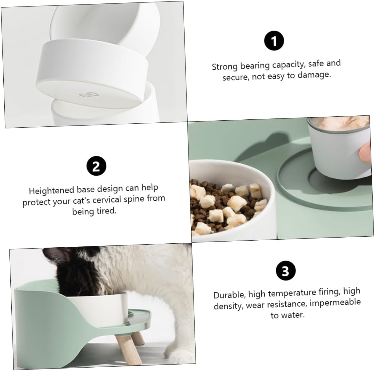 VICASKY 1PC Cervical Spine Protective Elevated Ceramic Cat Bowl Mint Green High Feet Pet Feeder Easy to Design for Cats