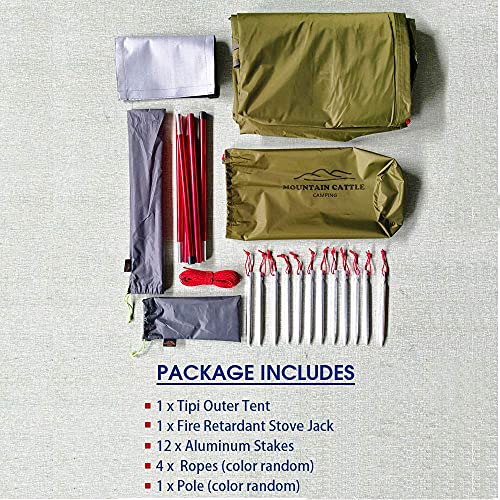 4 Persons 5lb Lightweight Tipi Hot Tents with Stove Jack, 7\'3\" Standing Room, Teepee Tent for Hunting Family Team Backpacking Camping Hiking (Olive Drab)