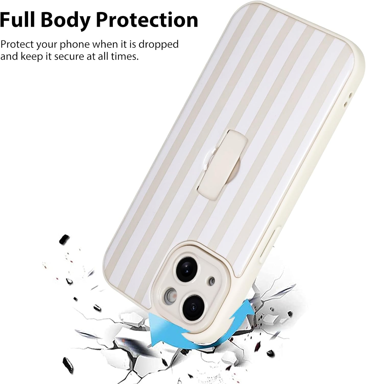 KANGHAR Compatible with iPhone 14 Case, Silicone Stripes Cute Pattern, Wristband Kickstand Camera Protection Soft Slim Cover for Girls Women -White - Image 2