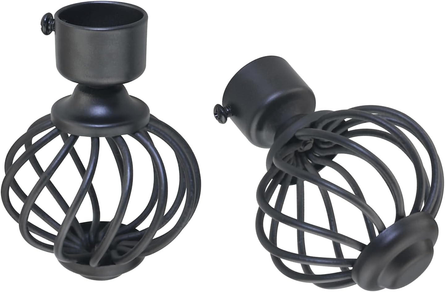 2PCS Curtain Rod End Plugs, Black Metal, Glossy Electroplated Finish, Fits Up to 28mm Rods, Easy to Install