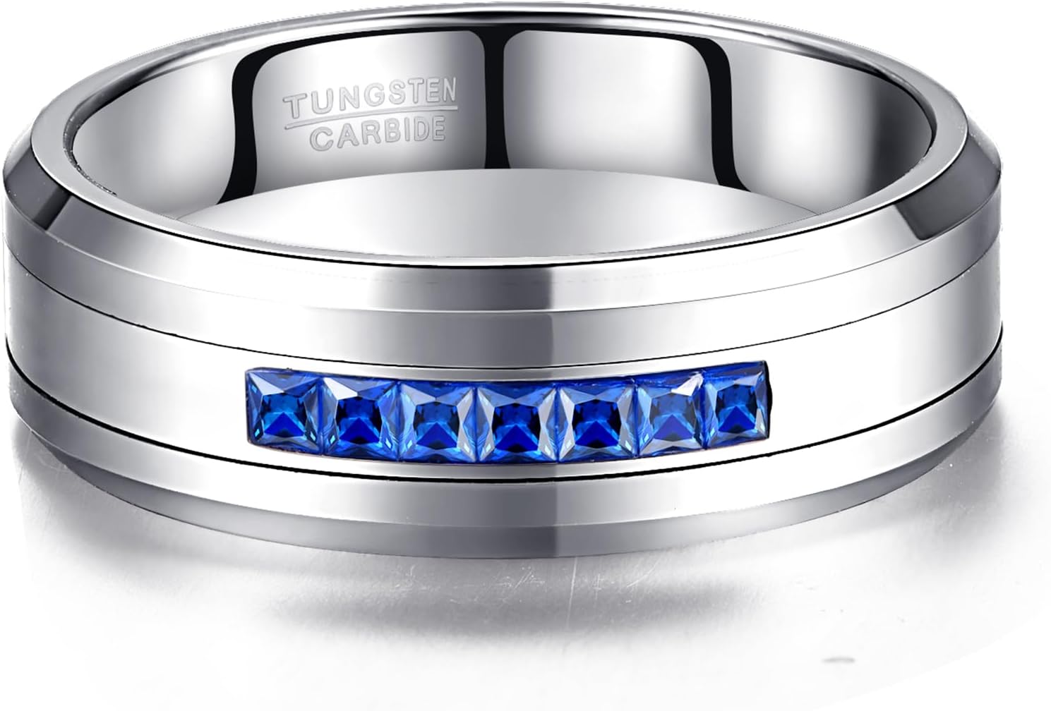 NUNCAD 8 MM Men's Tungsten Carbide Rings Wedding Band with 7 Large Channel Set Cubic Zirconia Size 7 to 12