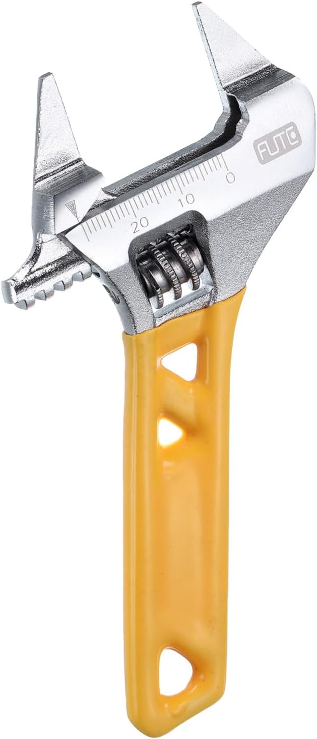 HARFINGTON 1pcs Adjustable Wrench 5" Jaw 1.2" with Rubber Handle, Silver/Yellow