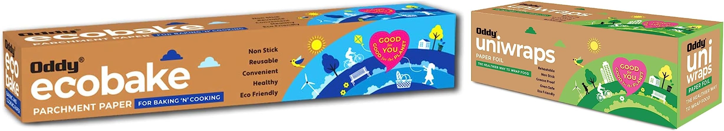 Oddy Uniwraps Food Wrapping Paper (11" x 100 Metres, Multicolor) & Oddy Uniwraps Ecobake Baking and Cooking Paper- White (10 inch X 20m)