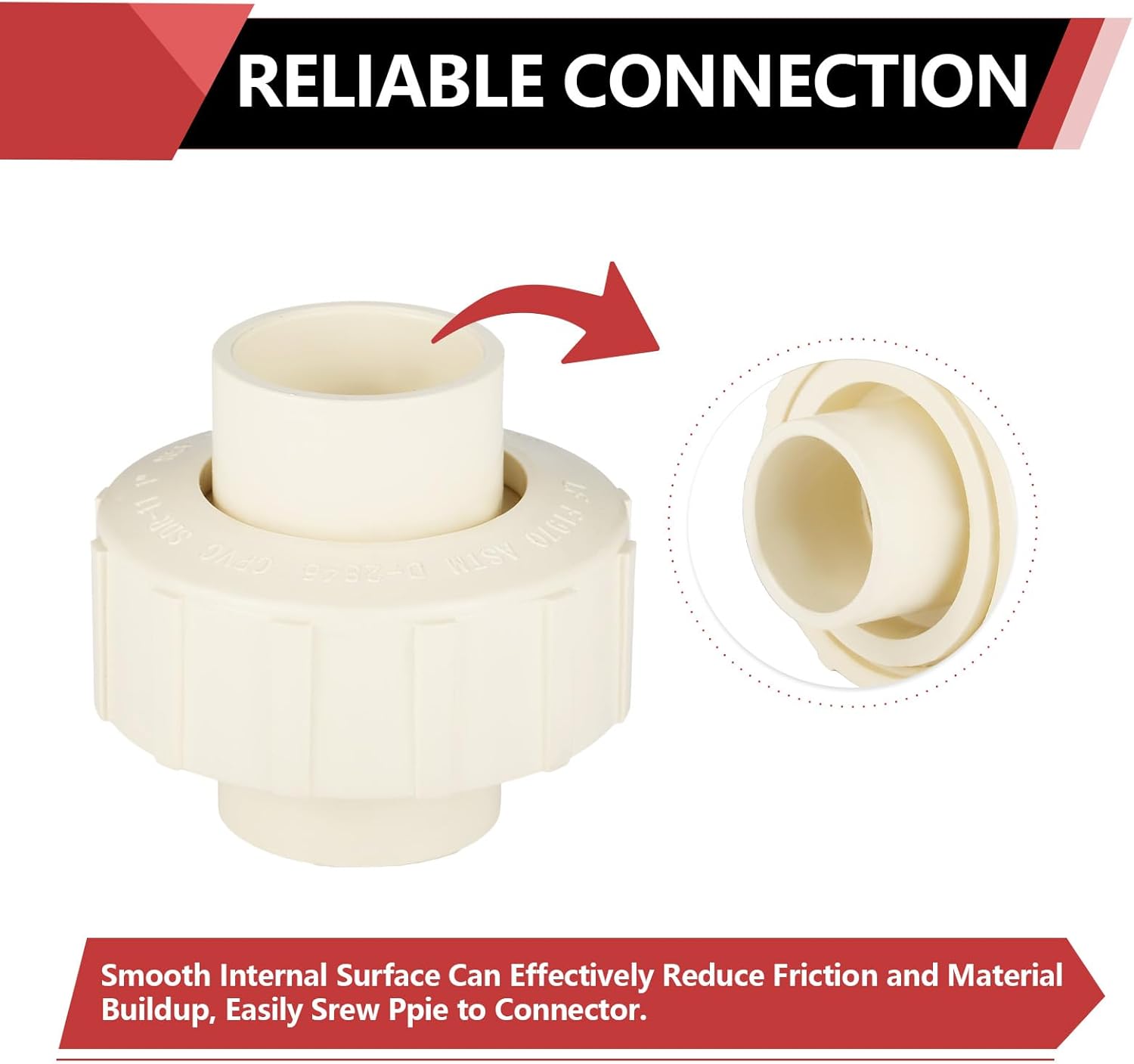 (2 Pack) EFIELD 1" Inch CPVC Slip Union, CTS x CTS Union Solvent Connection Fittings,(CPVC032-2)