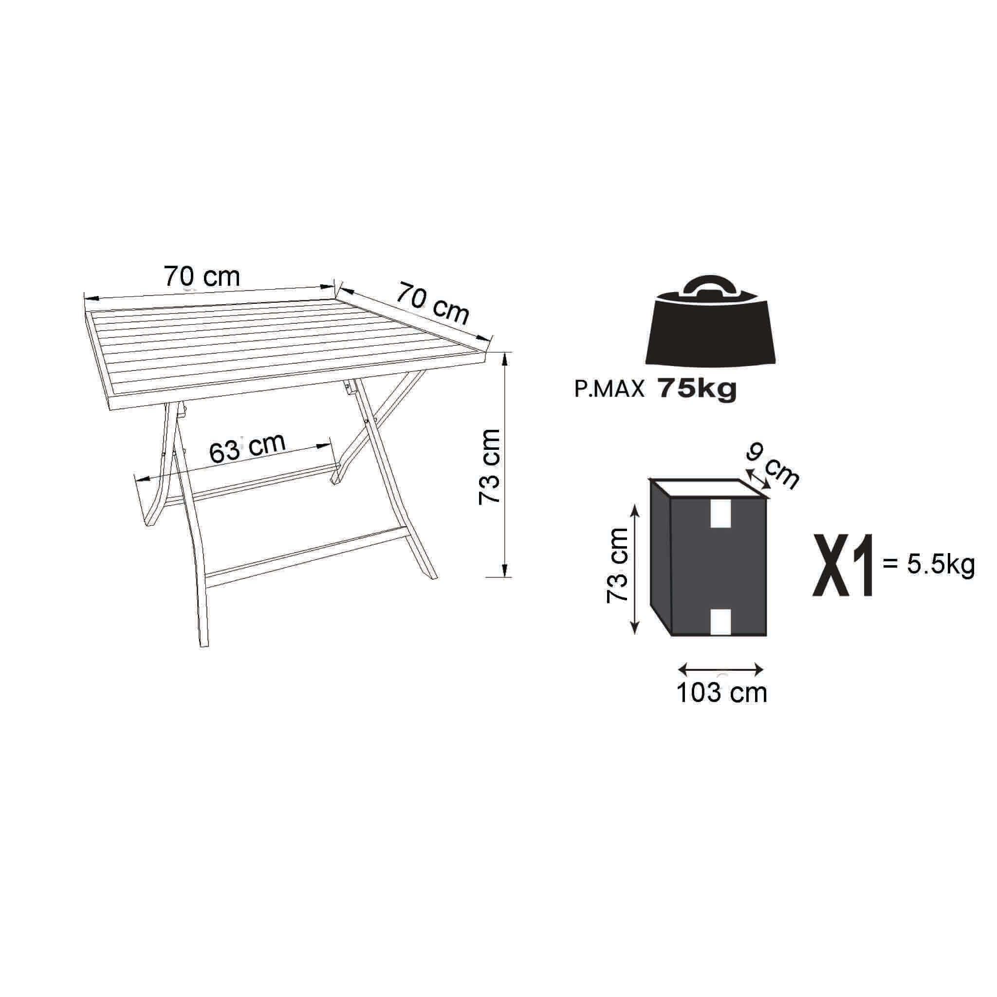 milani home - tavolo da giardino pieghevole, alluminio, pieghevole salvaspazio quadrato, 4 posti, bianco, piano 70 x 70 cm