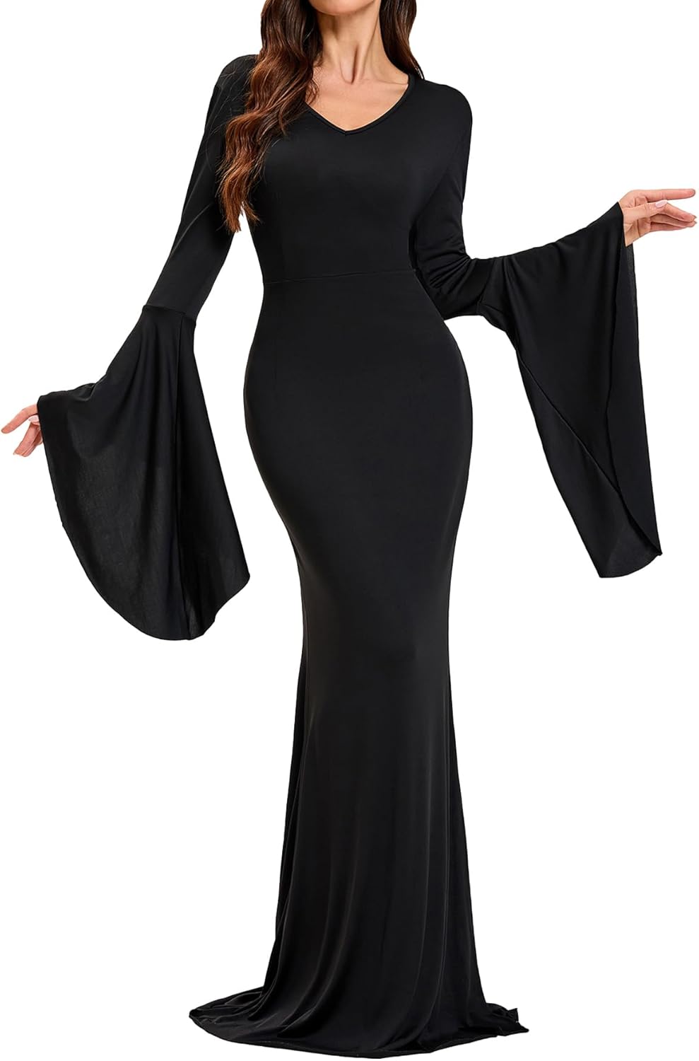 LVCBL Gothic Dress for Women Halloween Floor Length Dress Bodycon Black Vampire Custome