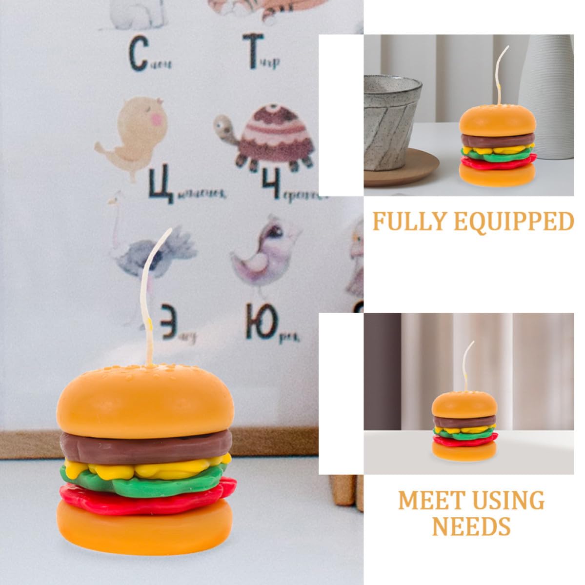 Vela Decorativa 2 Naranja Piezas Hamburguesa Aromática Cera | Decoración de Escritorio, Forma de Hamburguesa, Estilo Rústico y Artístico