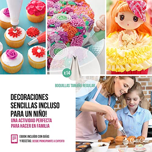 Miniatura 4 de Boquillas Rusas De Repostería - Set Decoración De Cupcakes Y Tartas 61pcs : 34 Boquillas 20 Mangas Pasteleras Desechables Bolsa Silicona Reutilizable 4 Adaptadores Accesorios