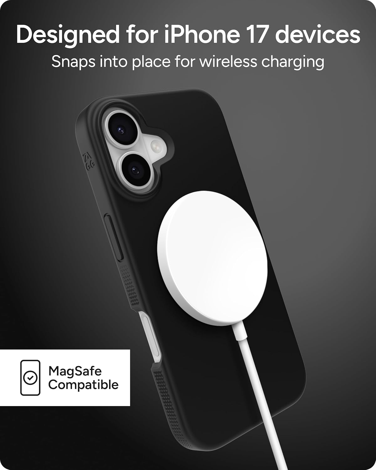 ZAGG Manhattan Snap Phone Case for iPhone 17 - Black, Drop Protection (13ft/4m), Soft-Touch Silicone, Slim & Lightweight, Smooth Surface & No-Slip Grip, MagSafe Compatible