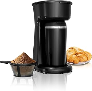 Coffee Maker, Mini Single Serve Coffee Maker Brewer Includes 14Oz, Thermal Travel Mug with Stainless Steel Interior, Reusable Filter, for Home, Travel, RV, Office and Dorm