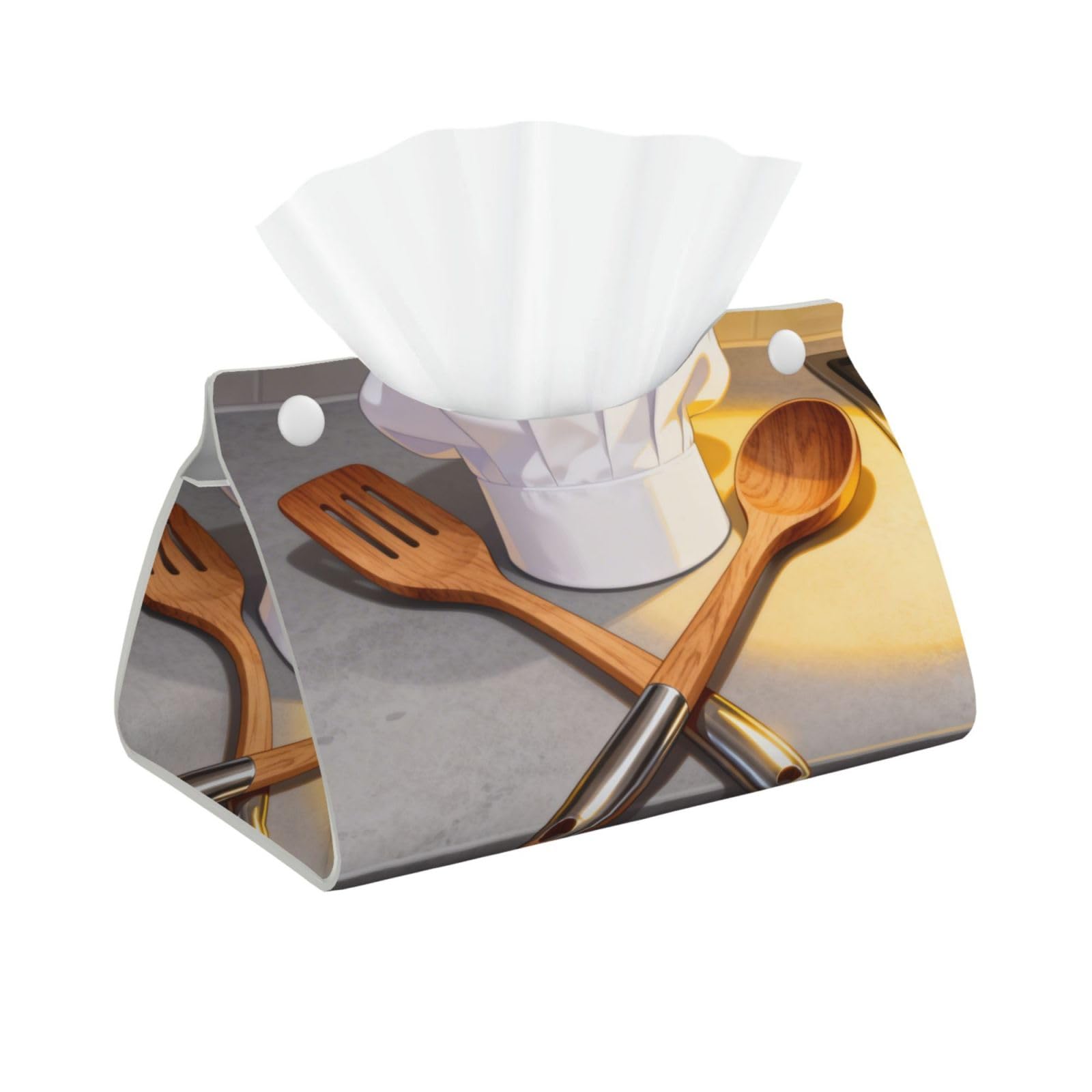 Chef Hat Spatula Long Leather Tissue Box Cover-Waterproof PU Leather Tissue Holder for Bathroom, Decorative Rectangular Tissue Case