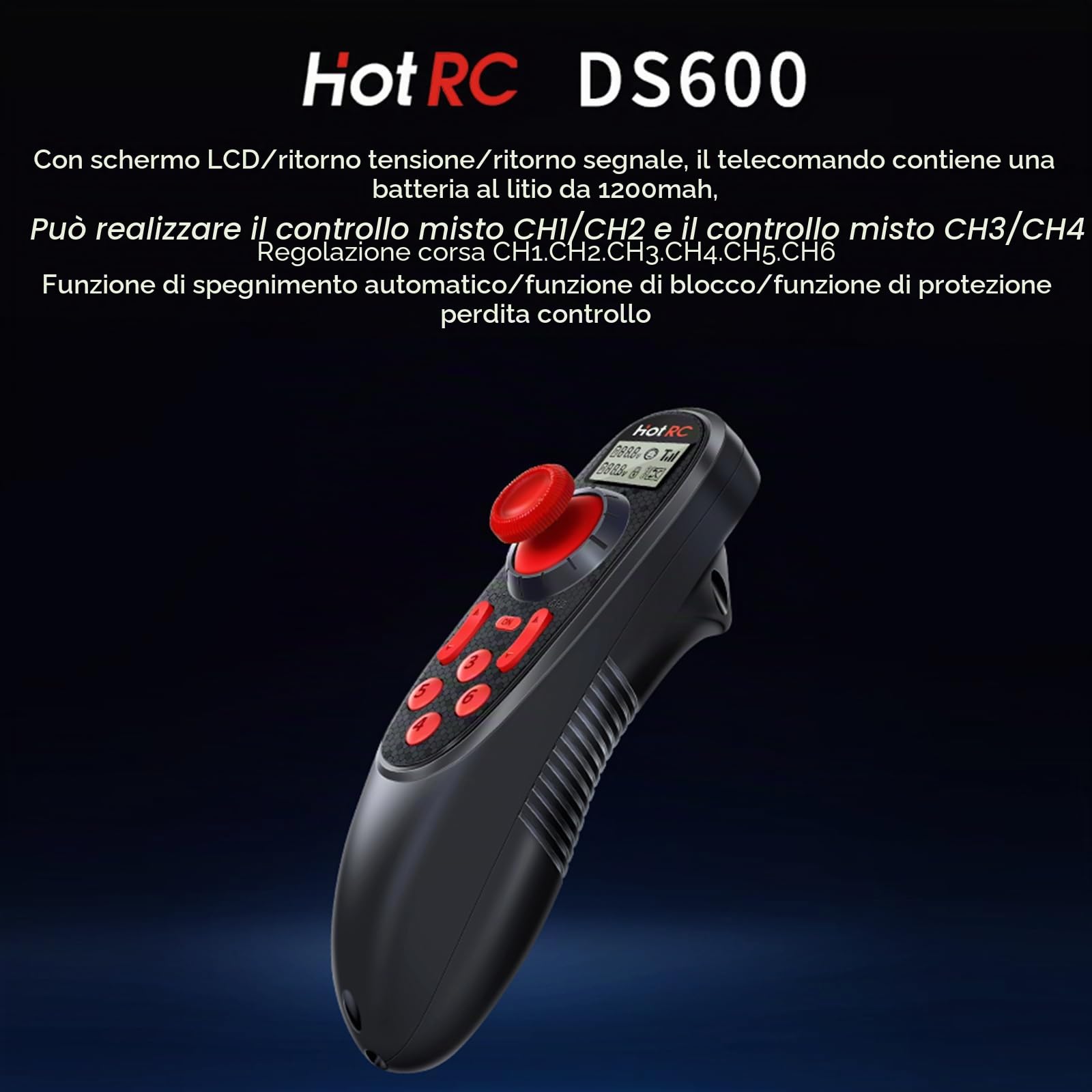 HOTRC DS-600 6CH RC Trasmettitore e Ricevitore 2.4GHz Telecomando con DS 600 PWM 6 Canali Ricevitore per RC Boat (2 Ricevitori)