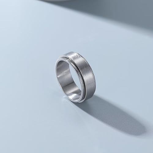 Miniatura 8 de Anillo giratorio de acero inoxidable negro y azul de 0.315 pulgadas para hombres y mujeres, cepillado para aliviar la ansiedad para hombre, cadena