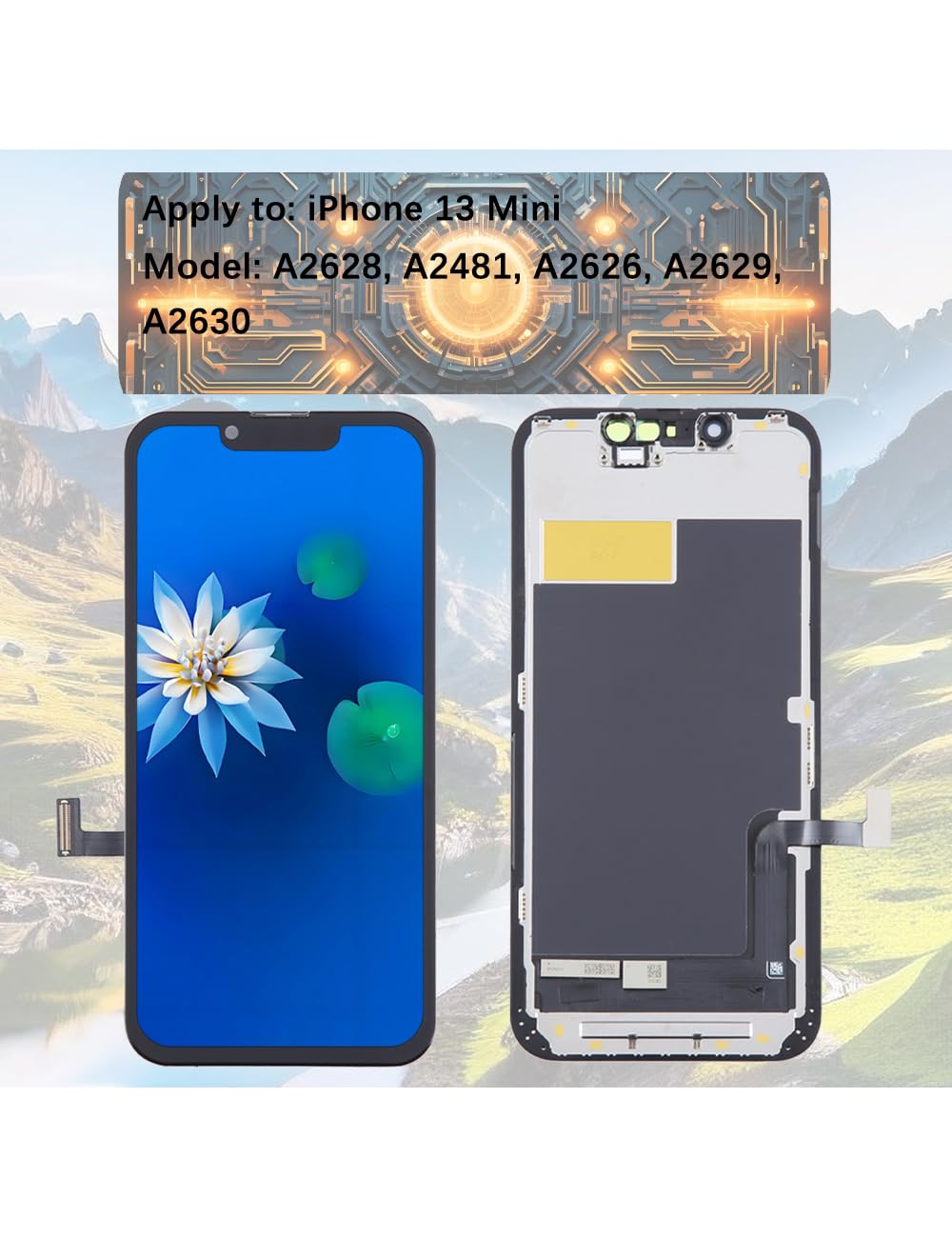H&LYCYJ Wyświetlacz do iPhone 13 Mini A2628 A2481 A2626 ekran LCD zamiennik ekranu 3D Touch Full HD ekran dotykowy ID digitizer ramka montażowa, wodoodporna adhesive, zestawy naprawcze