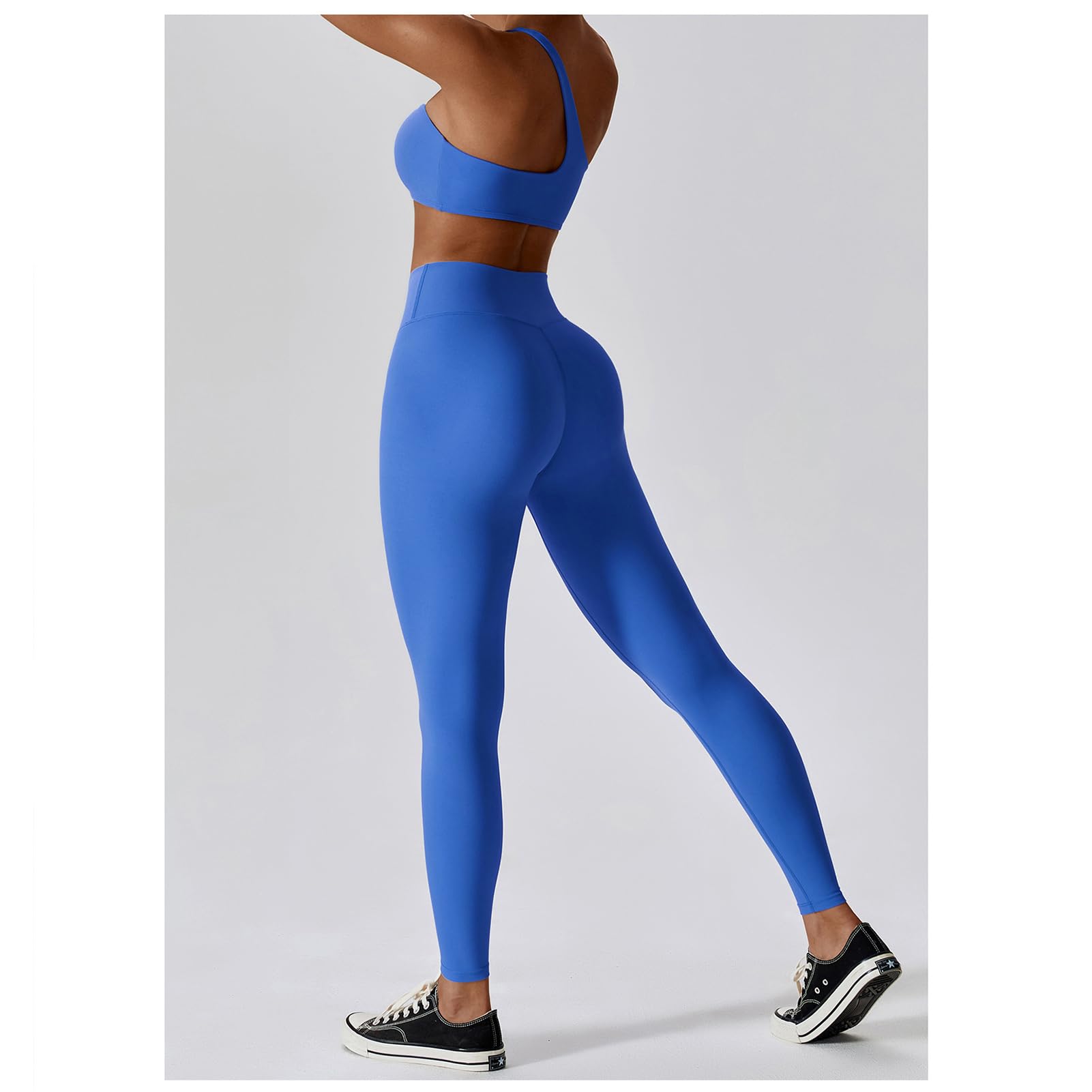 Damski zielony 2-częściowy seksowny zestaw do jogi - krótki podkoszulek bodycon legginsy kombinezon na siłownię i fitness, NIEBIESKI, S